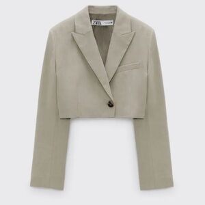 Zara Tan Cropped Blazer Modern Silhouette
